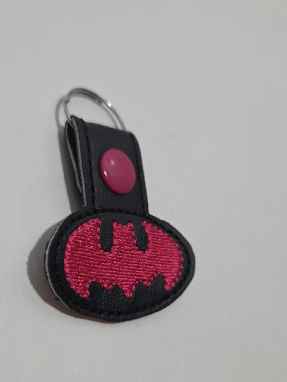 Pink Embroidered Bat Logo Keychain - Picture 2 of 5